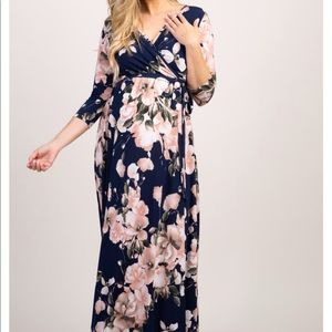 Pink Blush Navy Floral Maternity Maxi Dress